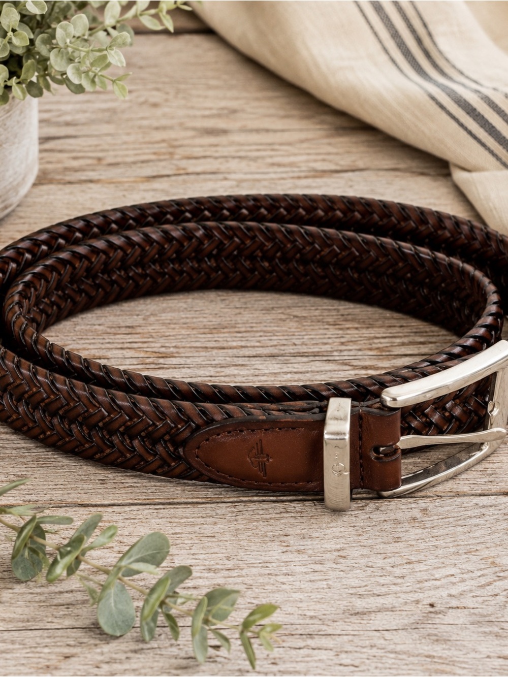 Dockers Braided Leather Belt Brown Woven Silver Buckle Men’s Size 40